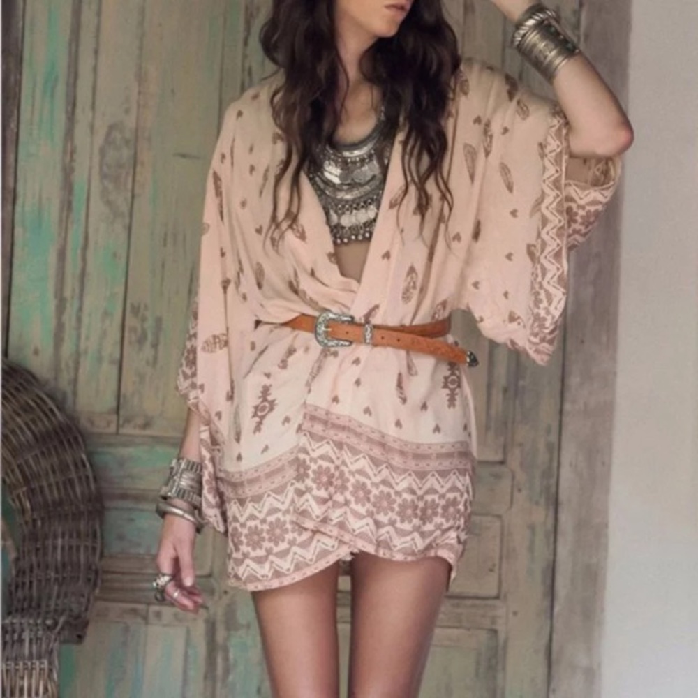 LeslieVegan Blush Pink Printed Boho Tunic